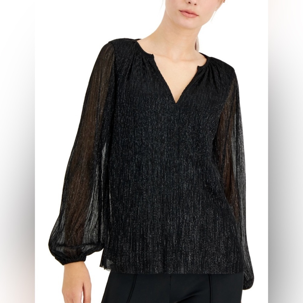 🖤 NWT! Alfani Metallic Peasant Blouse